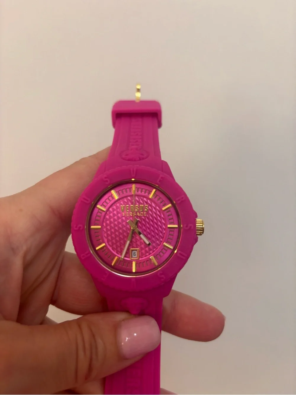 Versus Versace Pink Silicone Watch with Gold Accents